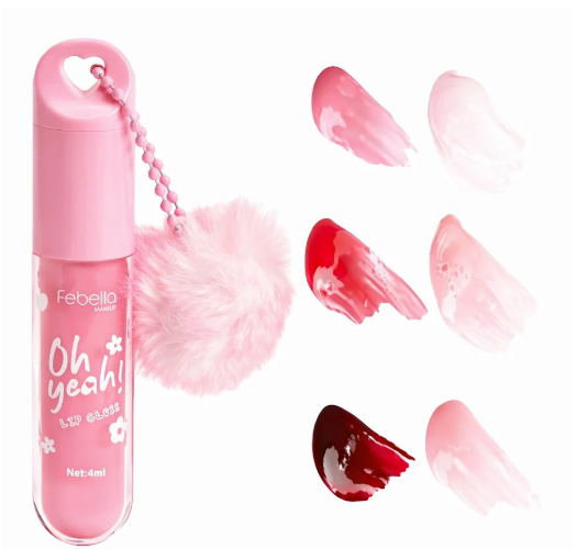 Lip Gloss Oh Yeah Febella com Pom Pom e Coração